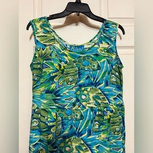 BINDI Dress Women Small Blue Watercolor Sundress Aquatic Sleeveless beach